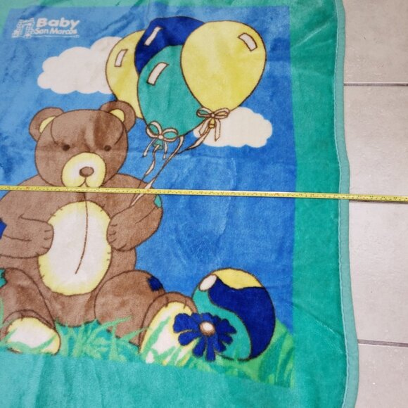 Original San Marcos Vintage Baby Blanket Cobija Teddy Bear Balloons 42 X 50 Tag - Picture 6 of 8
